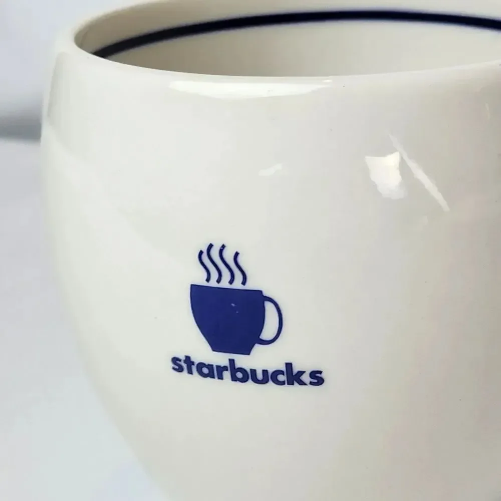☕️Vintage Starbucks 2003 White w/Blue Steaming Mug 8oz Coffee Cup